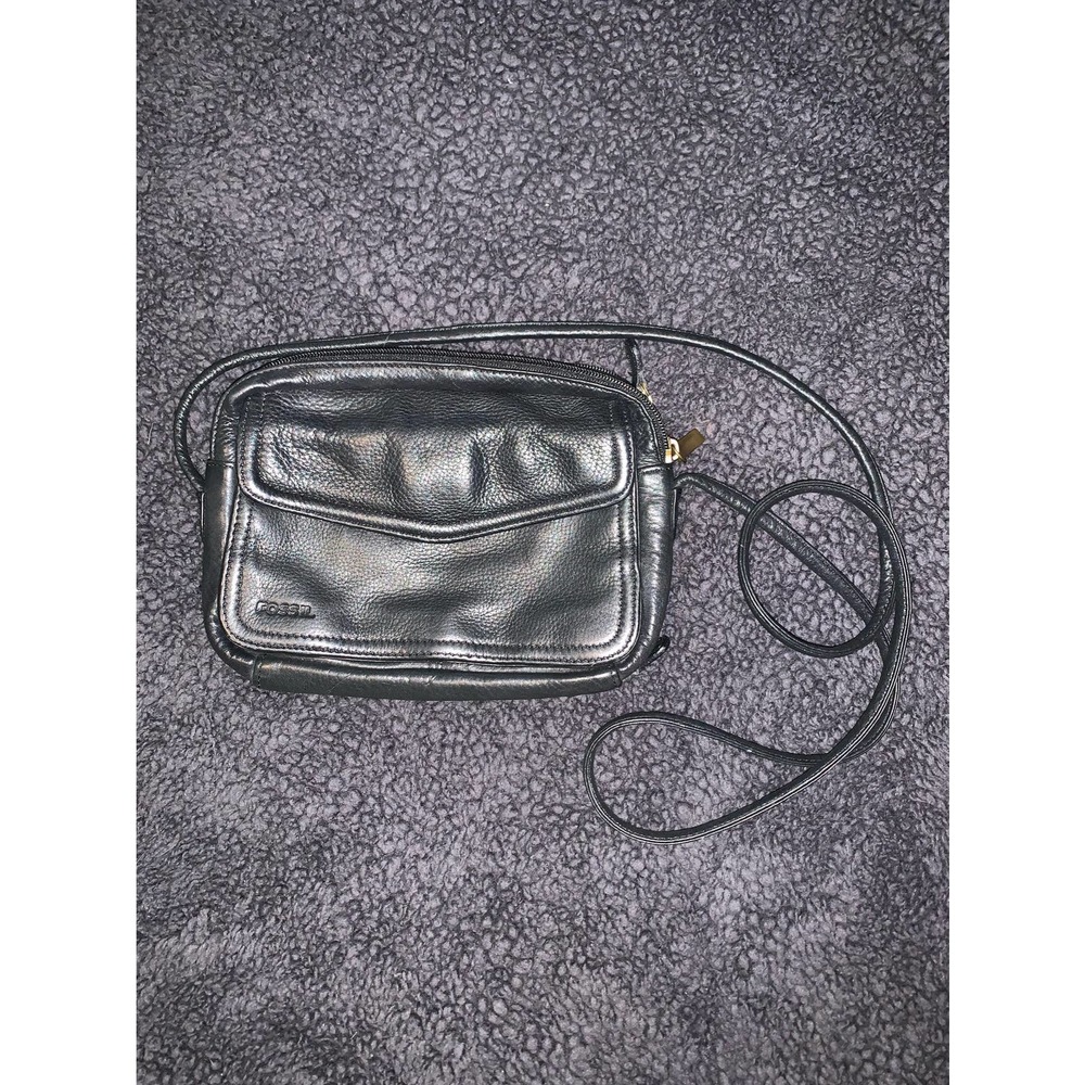 Vintage Fossil Genuine Leather Black Crossbody Bag